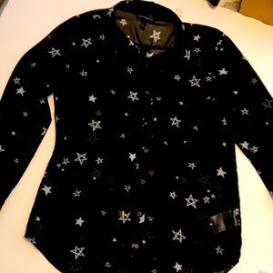 Banana Republic size small womens sheer button down top black w stars